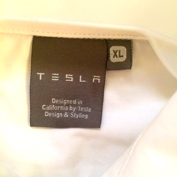 TESLA - Men's Size XL White Button Up Long Sleeve Collared Dress Shirt Logo - Picture 3 of 10